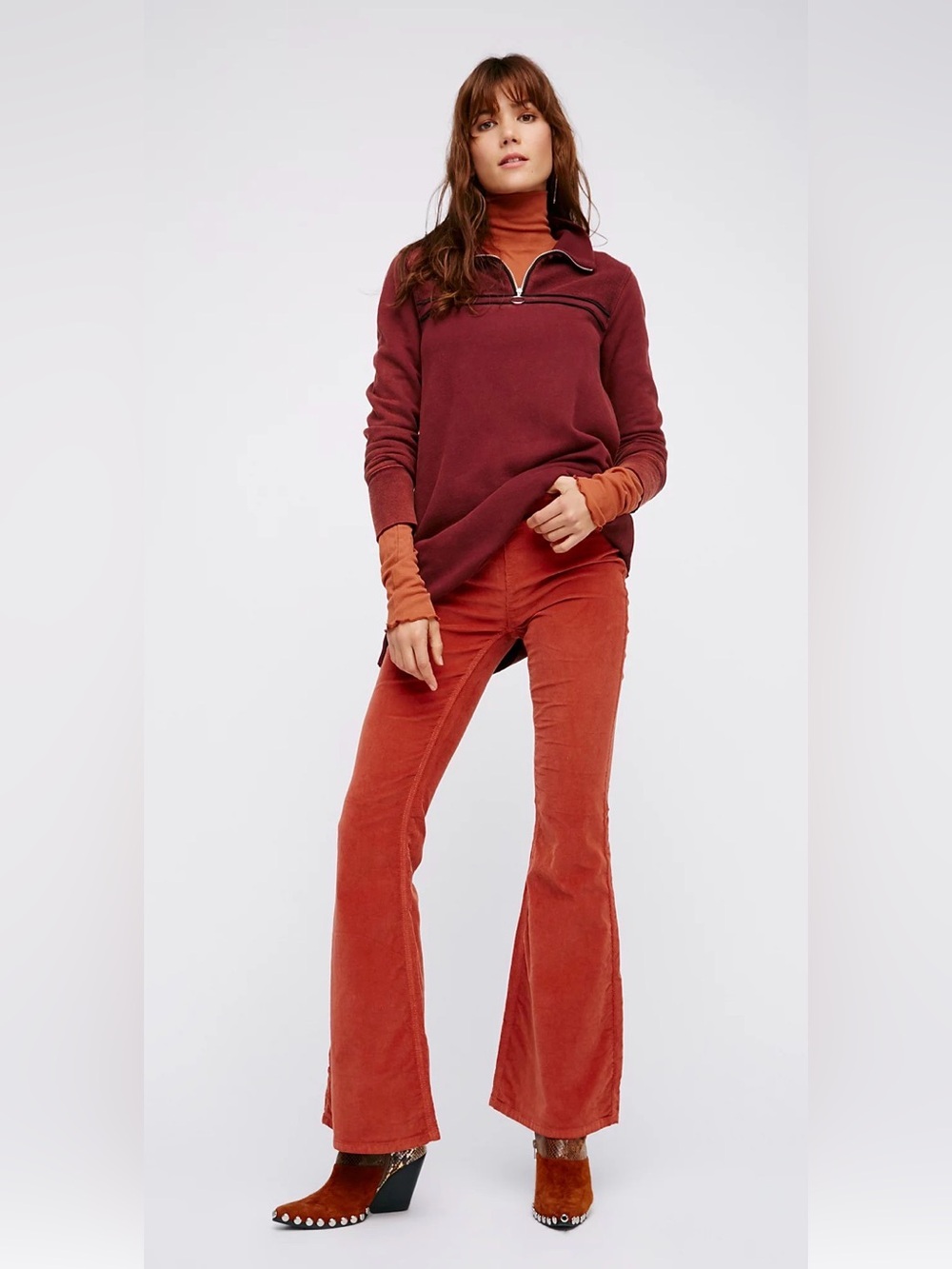 Free People Penny Pull on Cord Flare Jeans in burnt orange 28